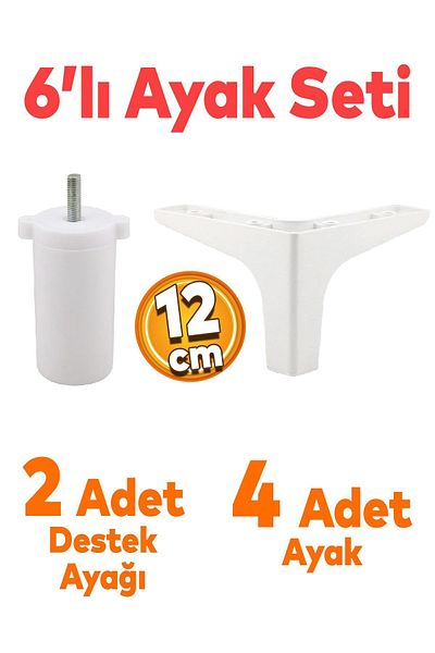 Badem10 Set Sedef de 6 - Unitate TV albă, scaun de 12 cm și suport pentru canapea, picioare de bază M8