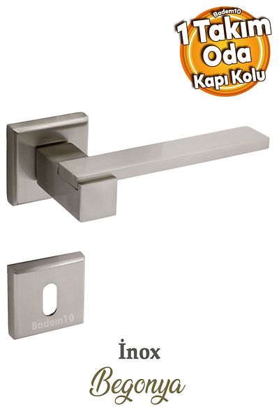 Badem10 Begonia Lux Inox Square Rosette Mâner de ușă compatibil cu camera Mânere de ușă potrivite pentru dreapta și stânga 1 set