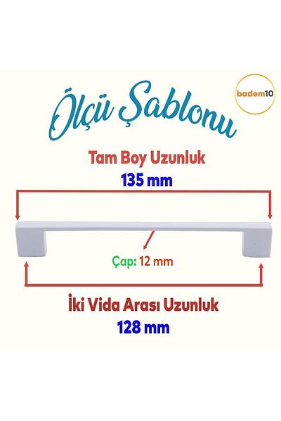 Badem10 Gölcük Mobilier drept Dulap de bucătărie Sertar Capac dulap Mâner metalic Mâner Mâner alb 128 Mm-12,8 Cm
