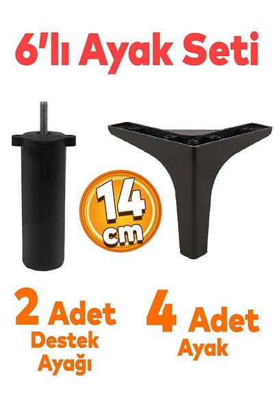 Badem10 Sedef Set 6 Mobilier Unitate TV Fotoliu Canapea Suport Picior 14 Cm Negru Baza Picioare Suport M8