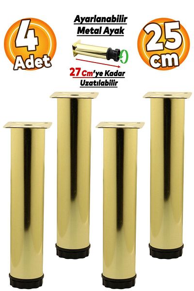 Badem10 Mobilier reglabil Canapea Baza Fotoliu Suport metalic Riser Gold Pillar Picioare 25cm 4buc