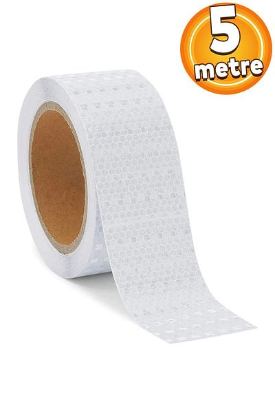 Badem10 5 Meter White Warning Tape - Reflective and Phosphorescent Strip Tape