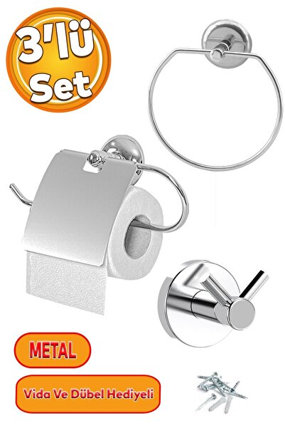 Badem10 Krom Metal Sağlam Aparat Vidalı Lavabo Banyo Wc Bez Havlu Çatal Askı ...