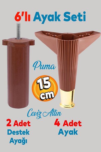 Badem10 Elista Set de 6 - 15 Cm Nuc Aur Mobilier Aur Fotoliu Unitate TV Picioare Suport