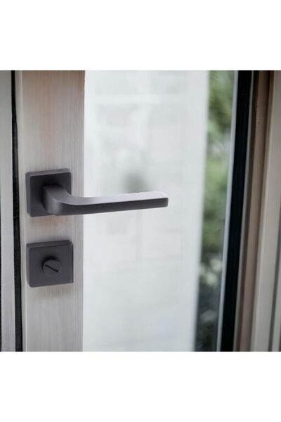 Badem10 Mâner de ușă compatibil cu baie WC Tog Black, mâner de ușă cu rozetă pătrată, mâner de ușă potrivit pentru stânga și dreapta