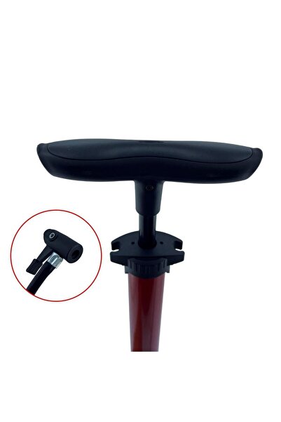 Badem10 Red Hand-Held Bicycle Air Pump - With Foot Handle