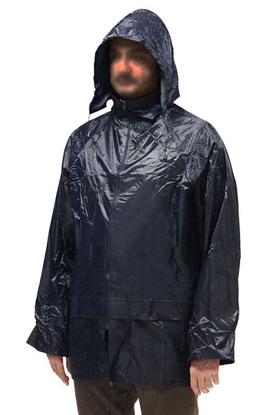 Badem10 Μπουφάν με κουκούλα μπλε Navy Blue Hooded Biker Raincoat