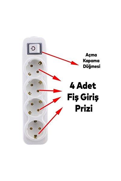 Badem10 4'lü Grup Priz Anahtarlı Klemensli Fiş Priz Topraklı Çoklu Grup Priz Çoğaltıcı Dörtlü Kablosuz