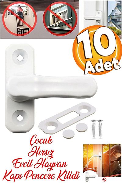 Badem10 10 Pieces Baby Kids Pimapen PVC Door Window Safety Protection Lock Latch Glass Lock White