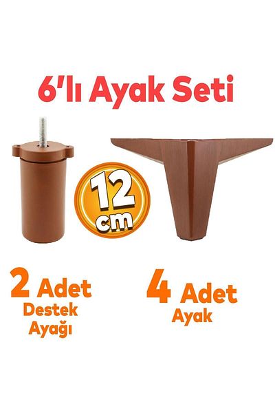 Badem10 Cedar Set 6 Mobilier Unitate TV Canapea extensibilă Fotoliu Baza de sprijin pentru canapea 12 Cm Maro 17 Picioare