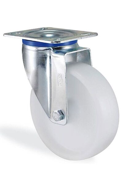 Badem10 Kama Oynak Tablalı 100x32 Mm Teker Poliamid Beyaz Burçlu Ağır Yük Tekeri