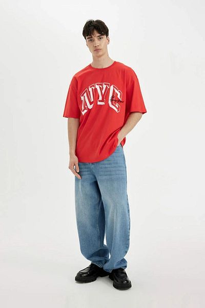 DeFacto Tricou cu mânecă scurtă imprimat cu decolteu și confort C2489axrd287mc