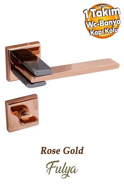 Badem10 Fulya Luxury Copper Smoked Square Rosette WC-Bathroom Compatible Door Handle Right and Left Door Handles 1 Set