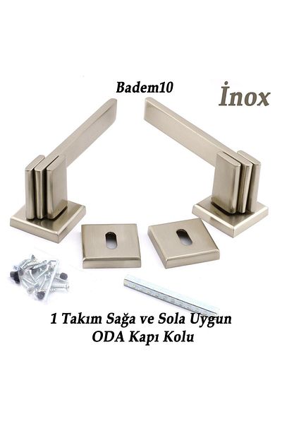 Badem10 Fulya Luxury Inox Square Rosette Room Door Handle Right and Left Door Handles 1 Set