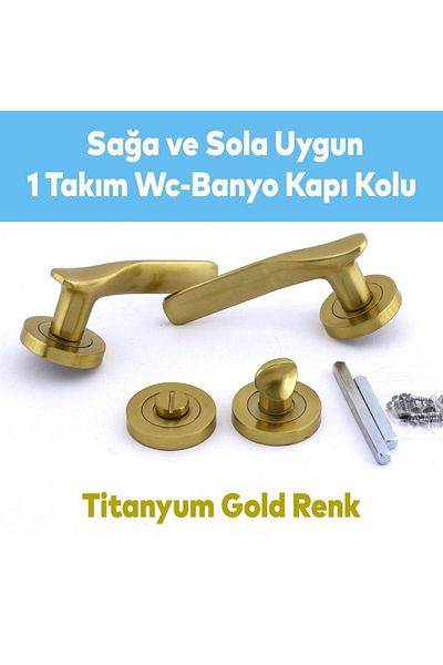 Badem10 Royal Titanium Gold WC Mânerul ușii de baie potrivit pentru apartament Mânere glisante cu rozetă potrivite pentru stânga și dreapta