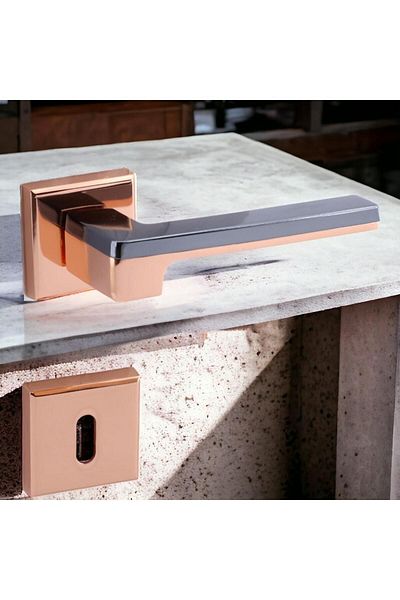 Badem10 (1 SET) Funda Lux Cupru Afumat Mâner de ușă de cameră cu rozetă Glisantă din oțel Mânere potrivite pentru stânga dreapta Mâner