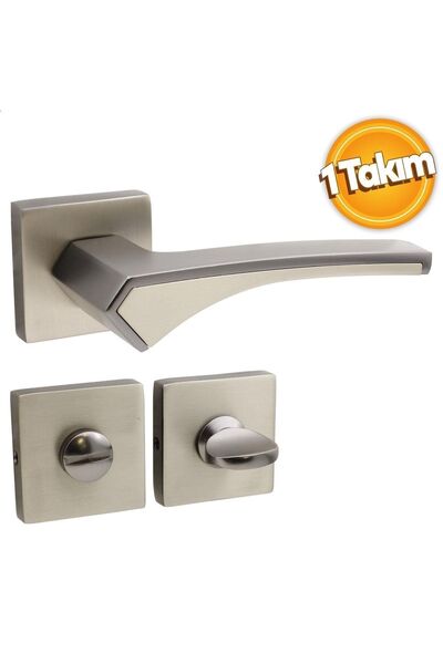 Badem10 (1 TAKIM) Merve Kare Rozetli Banyo-wc Kapı Kolu Sağa Ve Sola Uygun Antrasit Saten