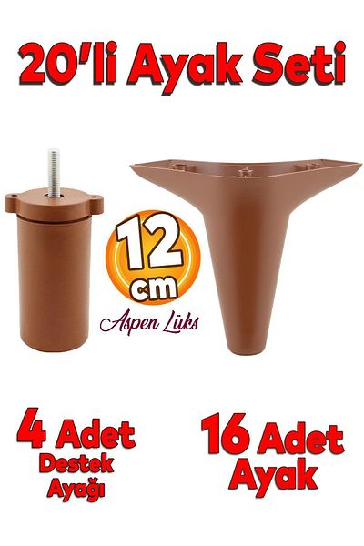 Badem10 Set de 20 Mobilier de lux Aspen Canapea Fotoliu Unitate TV Riser Suport Picior Picioare 12cm Cafea