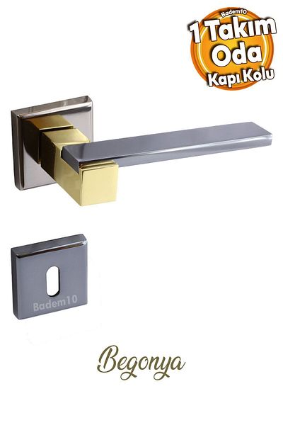 Badem10 Begonia Lux Smoked Gold Square Rosette Mâner de ușă compatibil cu camera Mânere de ușă potrivite pentru dreapta și stânga 1 set