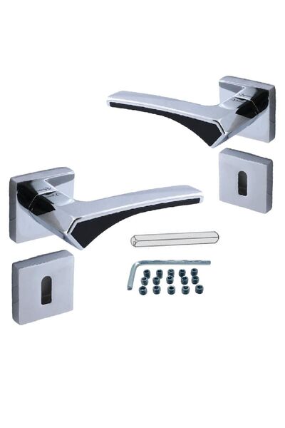 Badem10 ARMEX (1 SET) Mâner de ușă de cameră cu insignă pătrată, potrivit pentru dreapta și stânga, crom negru satinat