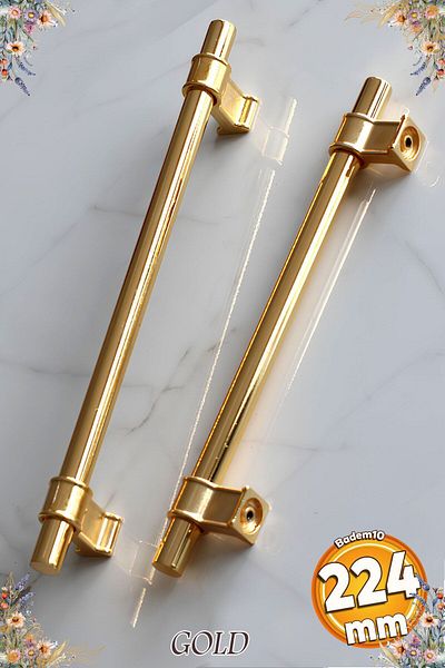 Badem10 Hisar Gold Mâner plat din metal auriu 224 mm Mobilier Bucătărie Sertar Dulap Dulap Mâner
