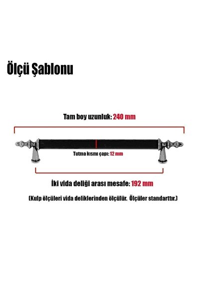 Badem10 Ovacık (192 MM - 19.2 CM) Metal Mat Siyah Mobilya Mutfak Çekmece Dolap Dolabı Kulpu Kulbu Kulpları
