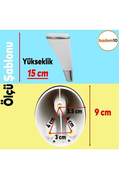 Badem10 Set de 6 fier - Unitate TV, canapea extensibila, canapea, picior suport 15 cm picior alb, șuruburi M8