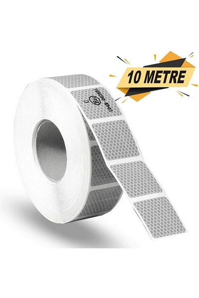 Badem10 10 Mt White Warning Tape - Tuvturk Approved, Reflective and Phosphorescent Strip Tape
