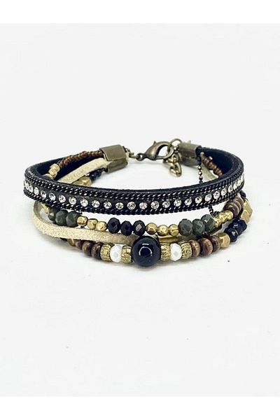 etniko Women's Special Design Black Beaded Multiple Bracelet