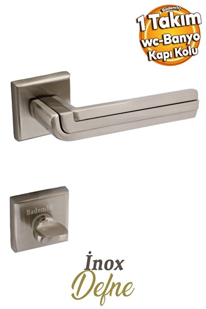 Badem10 Defne Lux Inox Square Rosette Wc-Baie Ușă compatibilă Mâner de ușă Mânere de ușă potrivite pentru dreapta și stânga 1 set