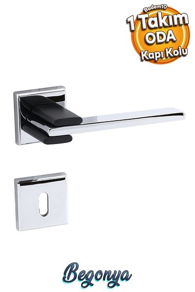 Badem10 Fulya Luxury Chrome Black Room Door Handle with Badge, Suitable for Right and Left