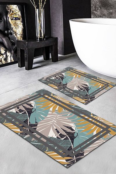Evmila Set de covoare din 2 piese cu model de frunze (60x100/40x60) Set de covoare de baie