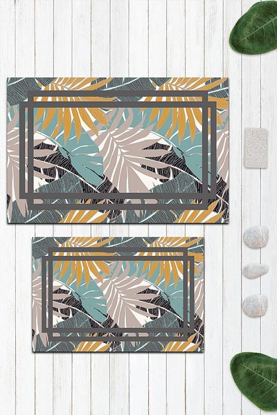 Evmila Set de covoare din 2 piese cu model de frunze (60x100/40x60) Set de covoare de baie