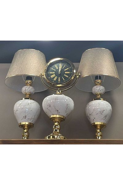 GİTTİGİTTİ Set of 2 Cream Gold Lampshade and Clock Decorative