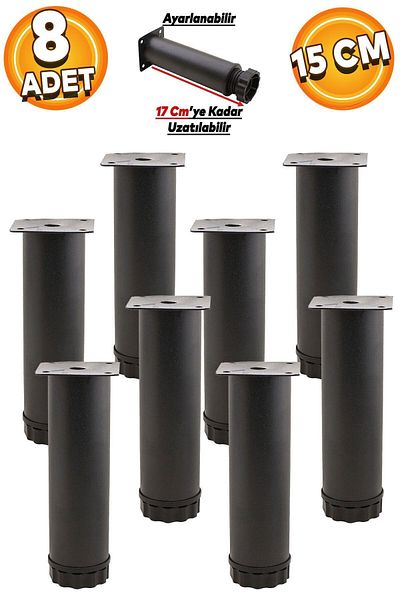 Badem10 Canapea Mobilier Neagra - Fotoliu de bază, Suport metalic 15 Cm, 8 Adept