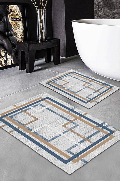 Evmila Set de covoare din 2 piese cu model dungi (60x100/40x60) Set de covorașe de baie