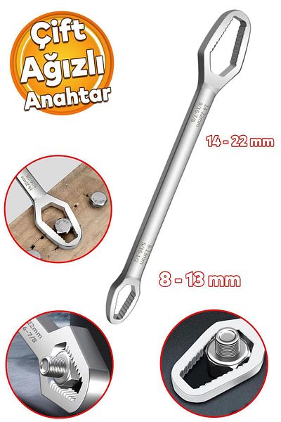 Badem10 Practical Double Mouth Self-Tightening Multi-Purpose Wrench Steel Wrench Chrome 8-13 / 14-22 mm