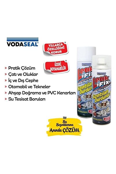 Vodaseal Leak Fix Su Geçirmez Sızdırmaz Sızıntı Önleyici Kauçuk Kaplama Izolasyon Beyaz Sprey 200 ML