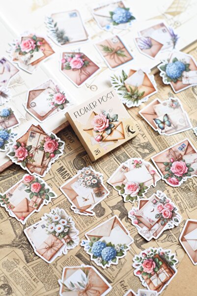 Scrapbook Flower Post Kutulu Sticker Seti / Vintage Scrapbook