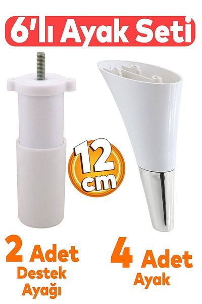 Badem10 Clara Set 6 Mobilier Canapea Canapea Pat Pat Unitate TV Suport Picior 12 Cm Picioare Alb Crom