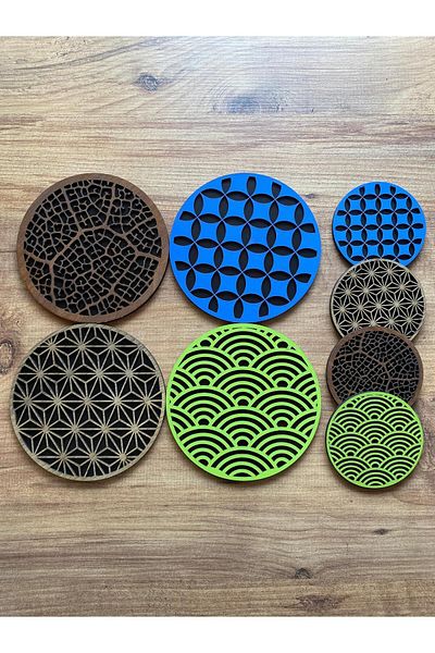 lumos dekor 8-Piece Large and Small Size Wooden Trivet Set - Pot, Pan, Teapot and Coaster 3