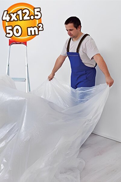 Badem10 Hışır Örtü (4X12.5 METRE) 50 Metrekare Koruyucu Koruma Boya Badana Naylonu Eşya Zemin Örtüsü