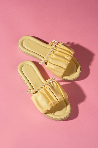 FUGA MODA Yellow Pearl Belted High Sole Loni Slippers