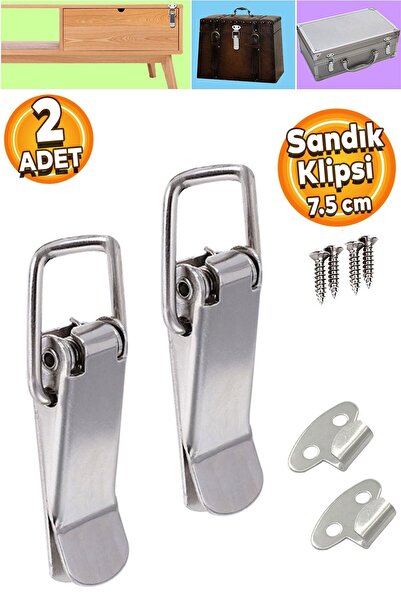 Badem10 Gergi Mandalı Çelik Sandık Kaput Kilidi Klipsi 7.5 Cm Düz Parlak Krom...