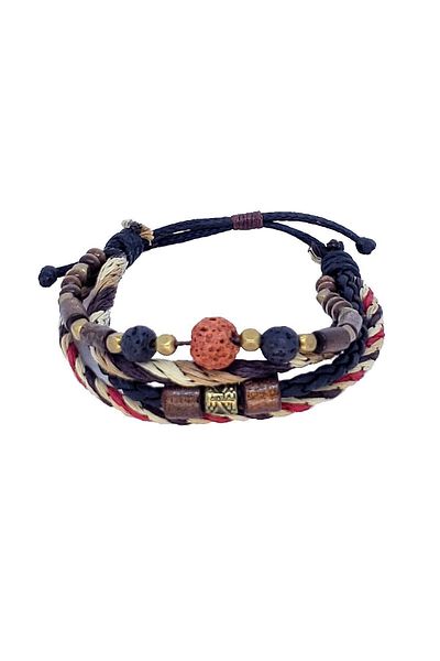 etniko Men's Special Design Handmade Multiple Lava Stone Bracelet