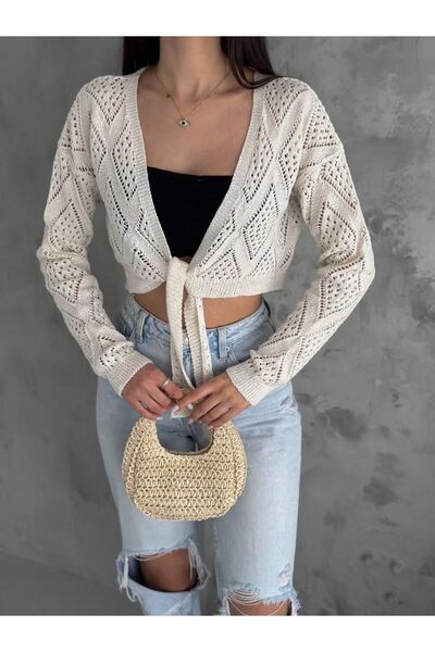 Tommes Butik Ajurlu Bağlama Detaylı Kadın Crop
