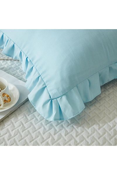 Maki Home Set de perne din bumbac cu volane albastru deschis - 50x70, doua piese