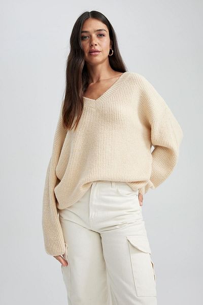 DeFacto Oversize-Pullover mit V-Ausschnitt - A3890ax23wn
