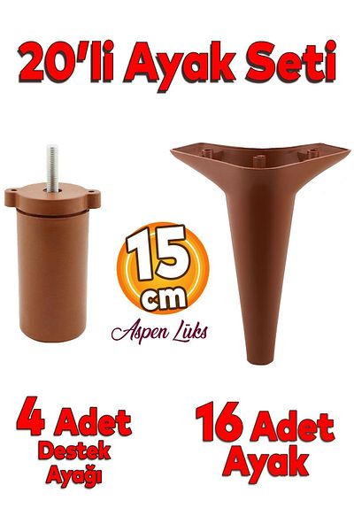 Badem10 Set de 20 Mobilier de lux Aspen Canapea Fotoliu Unitate TV Suport Suport Picior Picior 15cm Cafea