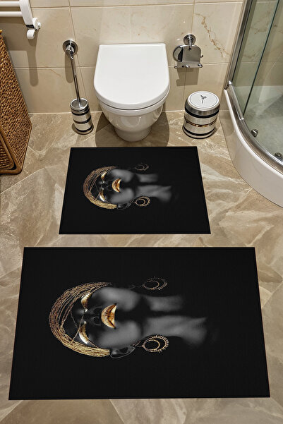 Kaymaz Taban Yıkabilir Toz Leke Tutmaz 2li Set Klozet Banyo Paspas Takımı